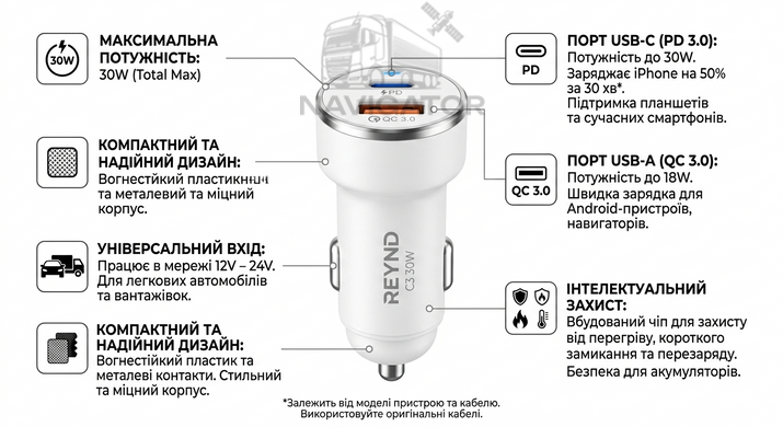 Зарядка від прикурювача REYND C3 30W
