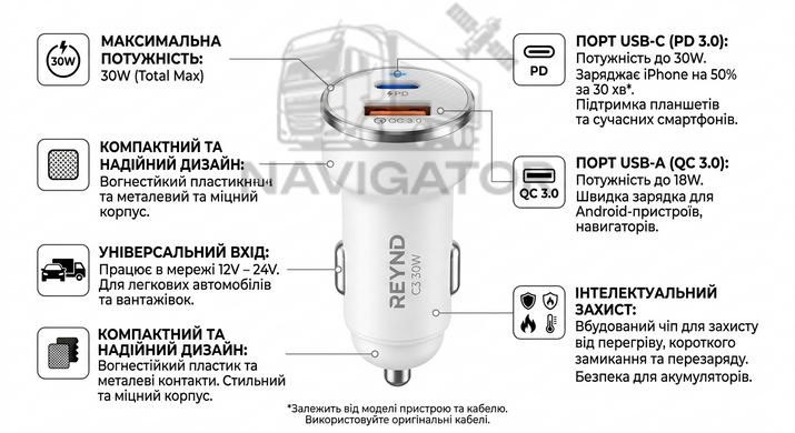 Зарядка від прикурювача REYND C3 30W