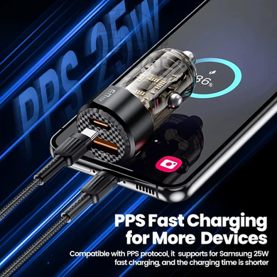 Автомобильное зарядное устройство  Toocki TQ-CC25A 60W / Fast Car Charger + кабель USB-C - USB-C