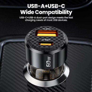 Автомобильное зарядное устройство  Toocki TQ-CC25A 60W / Fast Car Charger + кабель USB-C - USB-C