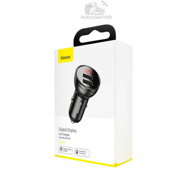 Автомобильное зарядное устройство Baseus Digital Display Dual USB 4.8A/24W Grey