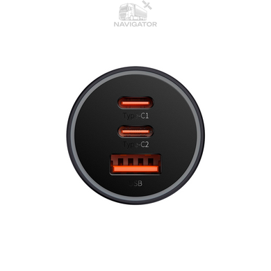 Зарядка в прикуриватель Baseus Golden Contactor Pro Triple Fast Charger 65w USB-A + 2x USB-C