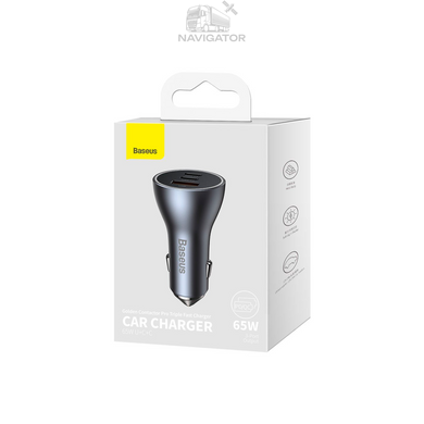 Зарядка в прикуриватель Baseus Golden Contactor Pro Triple Fast Charger 65w USB-A + 2x USB-C