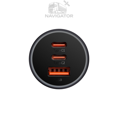 Зарядка в прикурювач Baseus Golden Contactor Pro Triple Fast Charger 65w USB-A + 2x USB-C