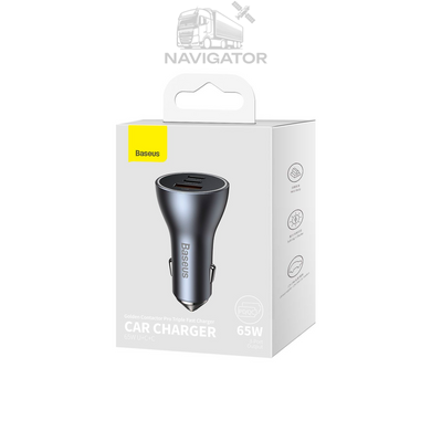 Зарядка в прикурювач Baseus Golden Contactor Pro Triple Fast Charger 65w USB-A + 2x USB-C